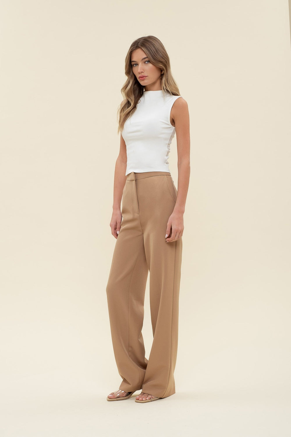 Camel High Waist Straight Leg Dress Pants - STYLED BY ALX COUTUREPANTS