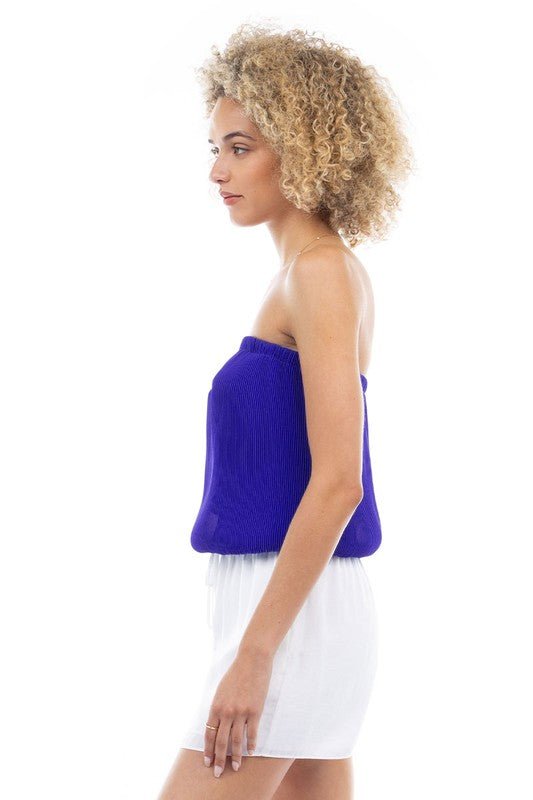 Capri Blue Plisse Bubble Tube Top - STYLED BY ALX COUTUREShirts & Tops