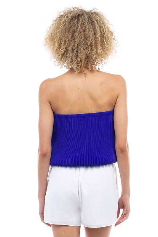 Capri Blue Plisse Bubble Tube Top - STYLED BY ALX COUTUREShirts & Tops