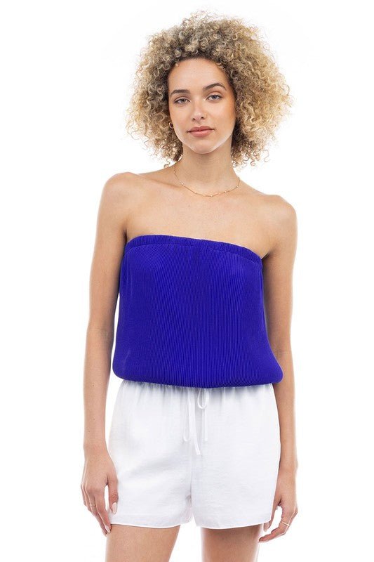 Capri Blue Plisse Bubble Tube Top - STYLED BY ALX COUTUREShirts & Tops