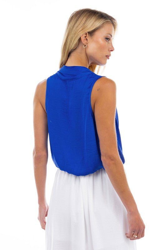 Capri Blue Wrap Top With Front Grommet - STYLED BY ALX COUTUREShirts & Tops