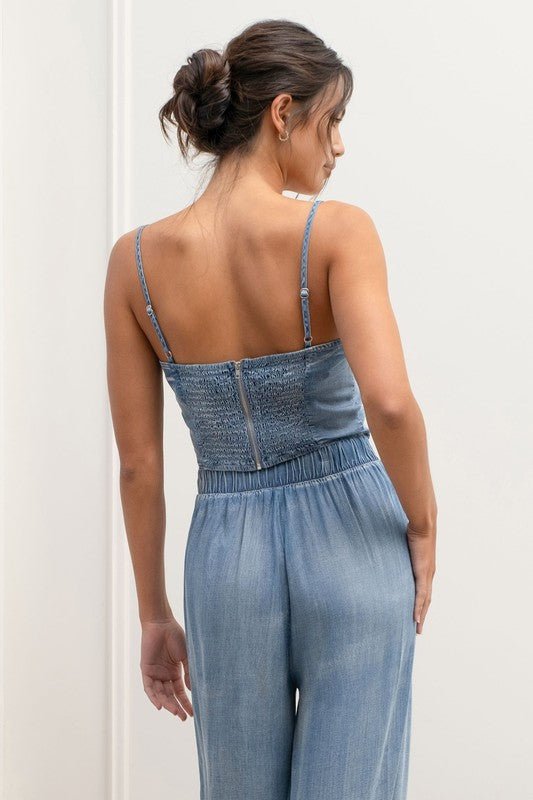 Chambray Washed Crop Corset Top - STYLED BY ALX COUTUREShirts & Tops