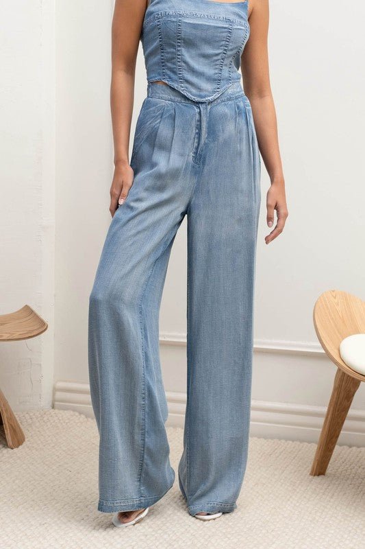 Chambray Washed Pleated Pants - STYLED BY ALX COUTUREPANTS