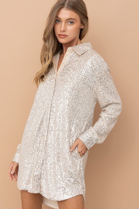 Champagne Sequin Shirt Dress - STYLED BY ALX COUTUREDRESS