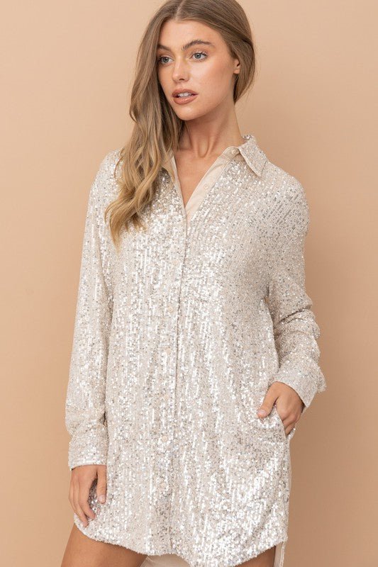 Champagne Sequin Shirt Dress - STYLED BY ALX COUTUREDRESS