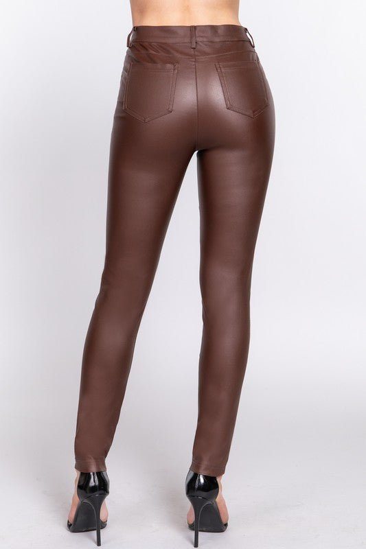 Chocolate Brown PU Coated Long Pants - STYLED BY ALX COUTUREPANTS