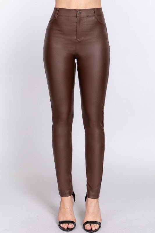 Chocolate Brown PU Coated Long Pants - STYLED BY ALX COUTUREPANTS