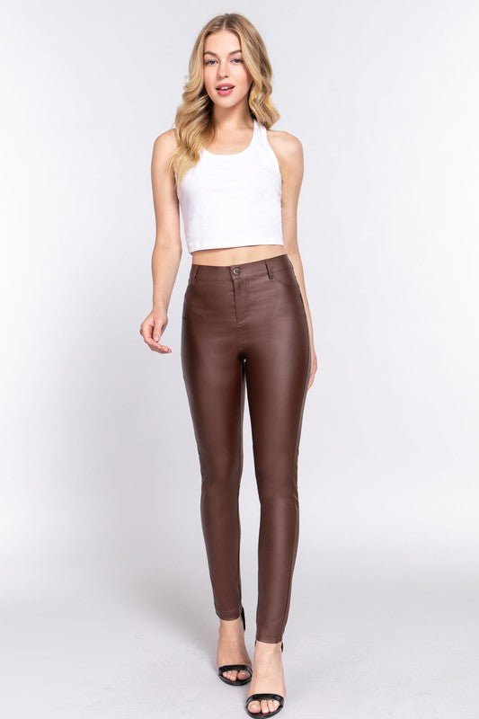 Chocolate Brown PU Coated Long Pants - STYLED BY ALX COUTUREPANTS