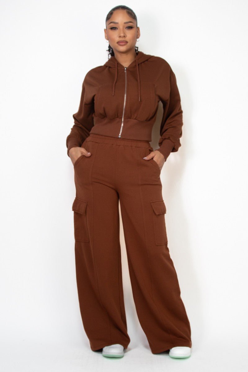 Chocolate High - Rise Wide Elastic Cargo Pants - STYLED BY ALX COUTUREPANTS