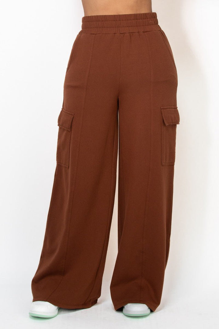 Chocolate High - Rise Wide Elastic Cargo Pants - STYLED BY ALX COUTUREPANTS