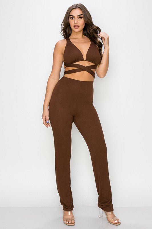 Chocolate Ribbed Pant Set - STYLED BY ALX COUTUREOutfit Sets