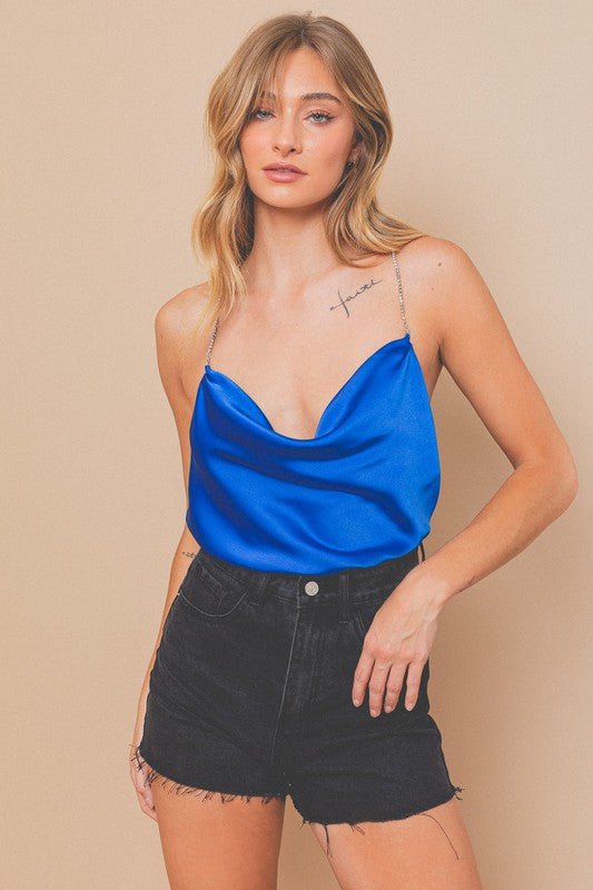 Cobalt Cowl Neck Halter Top - STYLED BY ALX COUTUREShirts & Tops