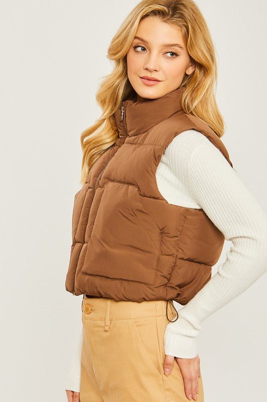 Cocoa Puffer Vest With Pockets - STYLED BY ALX COUTURECoats & Jackets