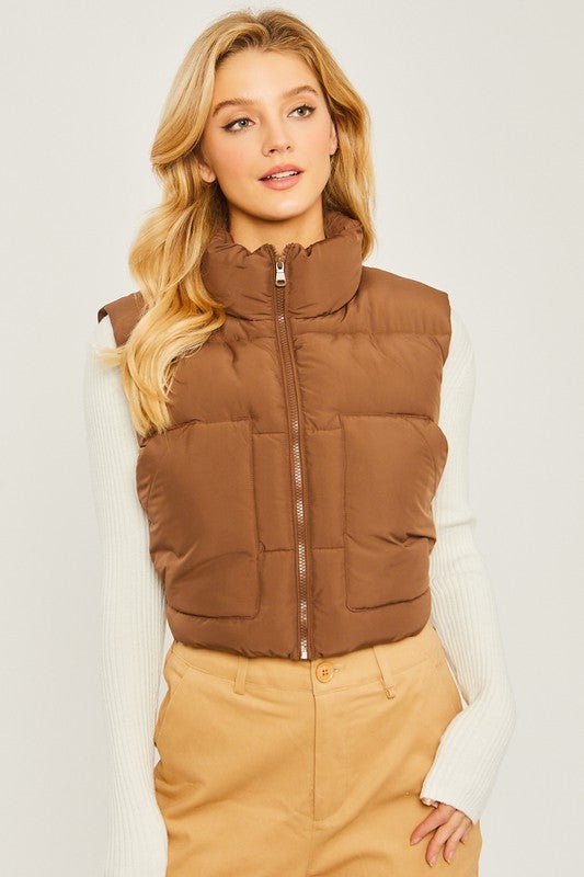 Cocoa Puffer Vest With Pockets - STYLED BY ALX COUTURECoats & Jackets