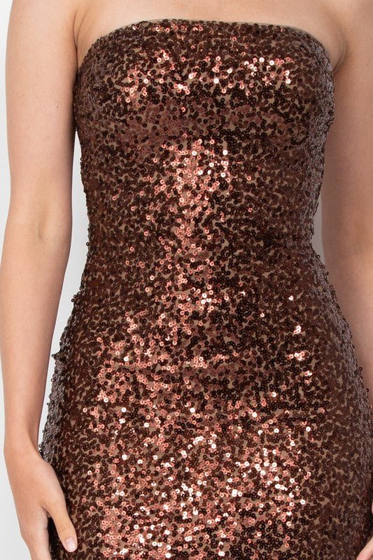 Cocoa Sequin Tube Bodycon Midi Dress - STYLED BY ALX COUTUREDresses