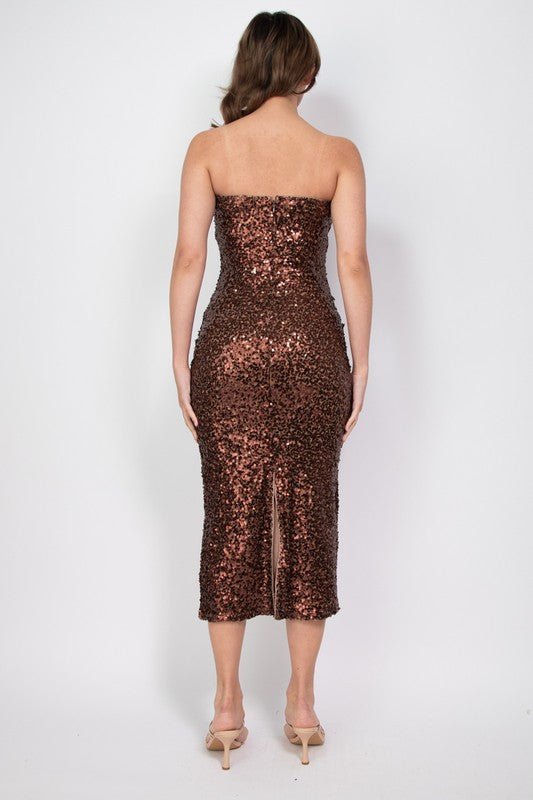 Cocoa Sequin Tube Bodycon Midi Dress - STYLED BY ALX COUTUREDresses