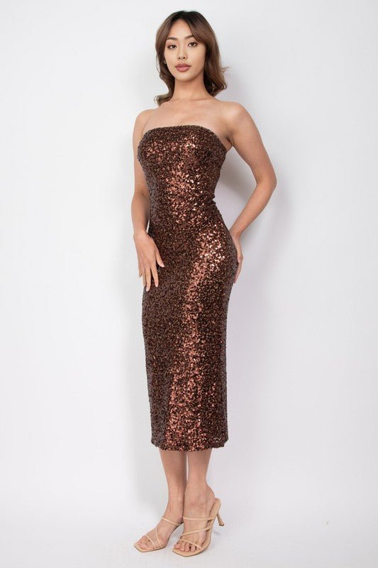 Cocoa Sequin Tube Bodycon Midi Dress - STYLED BY ALX COUTUREDresses