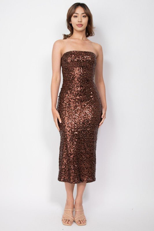 Cocoa Sequin Tube Bodycon Midi Dress - STYLED BY ALX COUTUREDresses