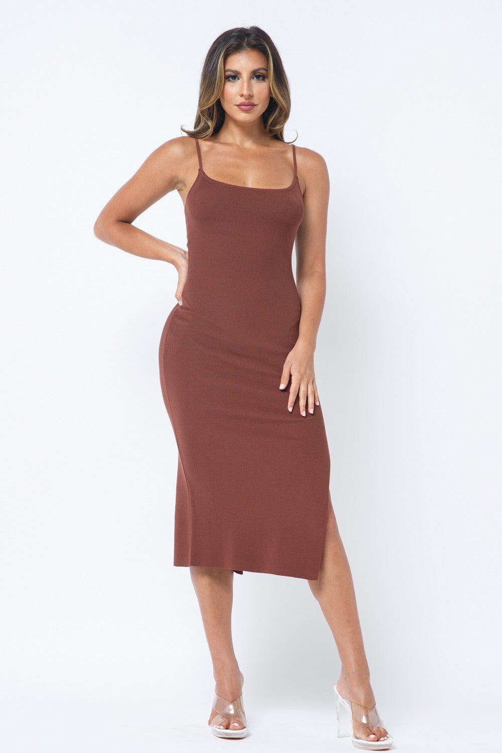 Cocoa Side Slit Cami Dress - STYLED BY ALX COUTUREDresses