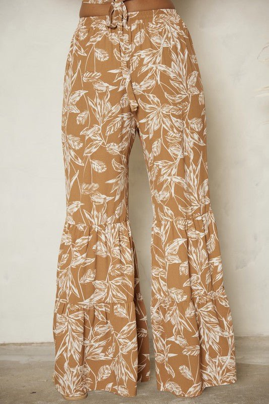 Copper Floral Print Wide Leg Pants - STYLED BY ALX COUTUREPants