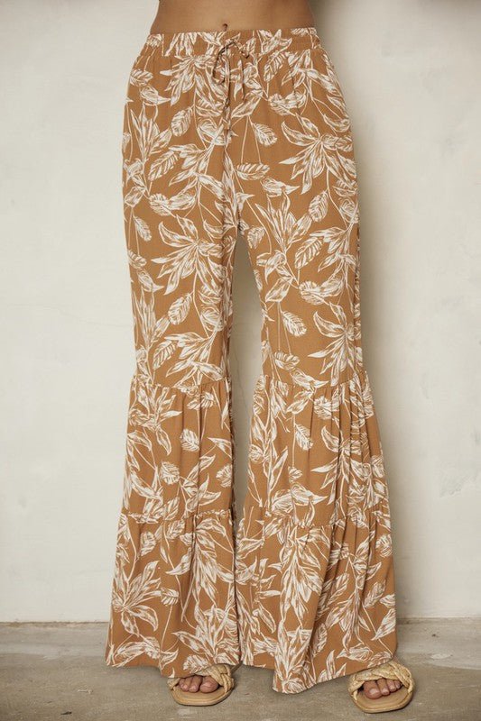Copper Floral Print Wide Leg Pants - STYLED BY ALX COUTUREPants