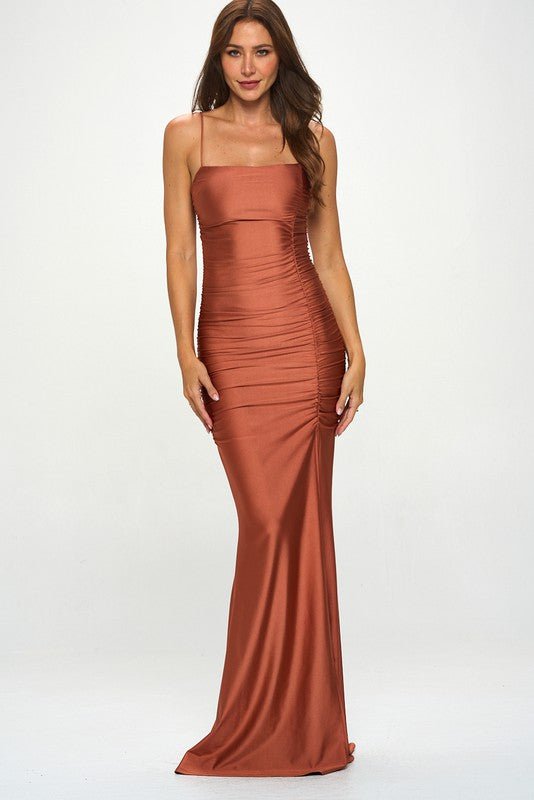 Copper Ruched Slit Mermaid Formal Dress - STYLED BY ALX COUTUREDRESS