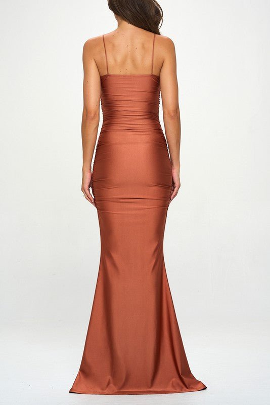 Copper Ruched Slit Mermaid Formal Dress - STYLED BY ALX COUTUREDRESS