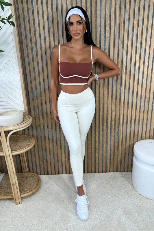 Cream Aligned Performance High Rise Leggings STYLED BY ALX COUTURE