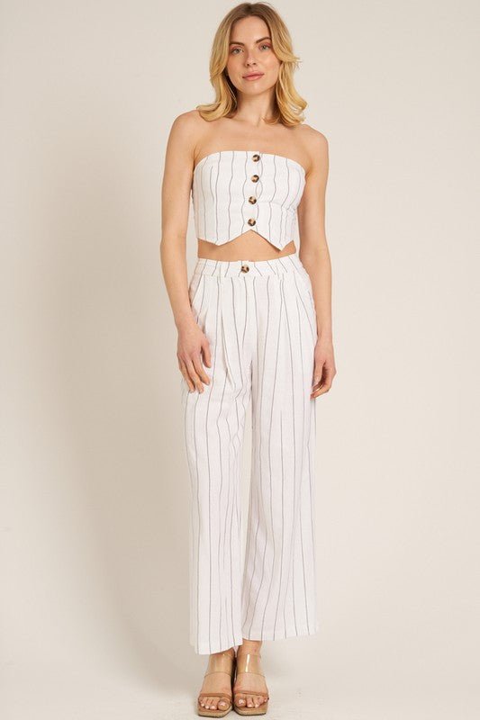 Cream Black Striped Tube Pants Set - STYLED BY ALX COUTUREOutfit Sets