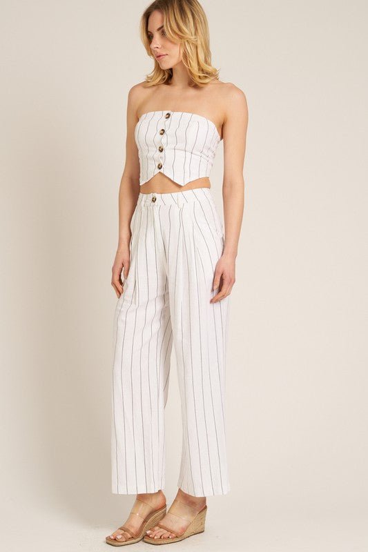 Cream Black Striped Tube Pants Set - STYLED BY ALX COUTUREOutfit Sets