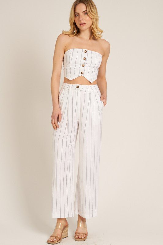 Cream Black Striped Tube Pants Set - STYLED BY ALX COUTUREOutfit Sets