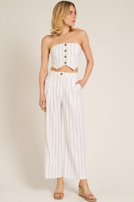 Cream Black Striped Tube Pants Set - STYLED BY ALX COUTUREOutfit Sets