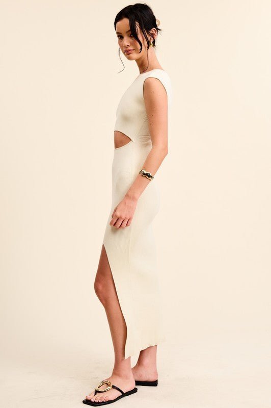 Cream Cutout Slit Midi Dress - STYLED BY ALX COUTUREDresses