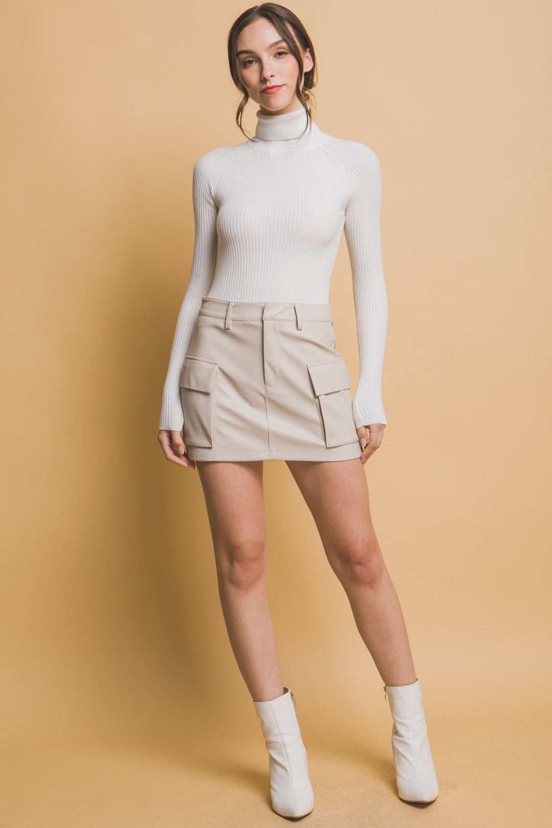 Cream Flop Pocket Solid Skirt - STYLED BY ALX COUTURESKIRTS