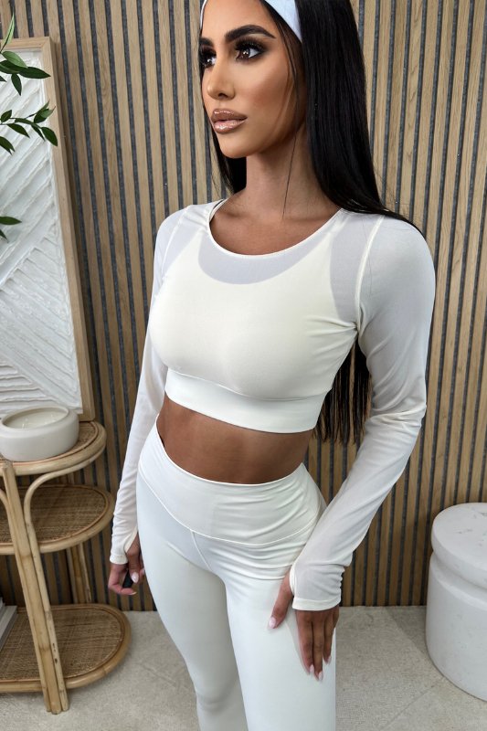 Cream Long Sleeve Light Support Bra Top - STYLED BY ALX COUTURETOP
