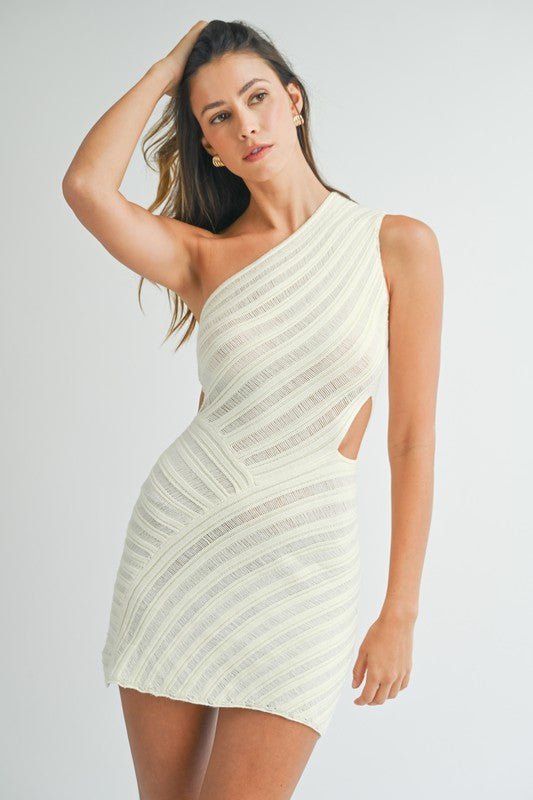 Cream One Shoulder Cutout Mini Dress - STYLED BY ALX COUTUREDRESS