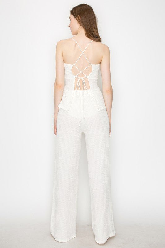 Cream Open Back Top and Pants Set - STYLED BY ALX COUTUREOutfit Sets