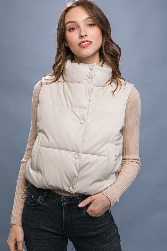 Cream PU Leather Padded Vest - STYLED BY ALX COUTURECoats & Jackets