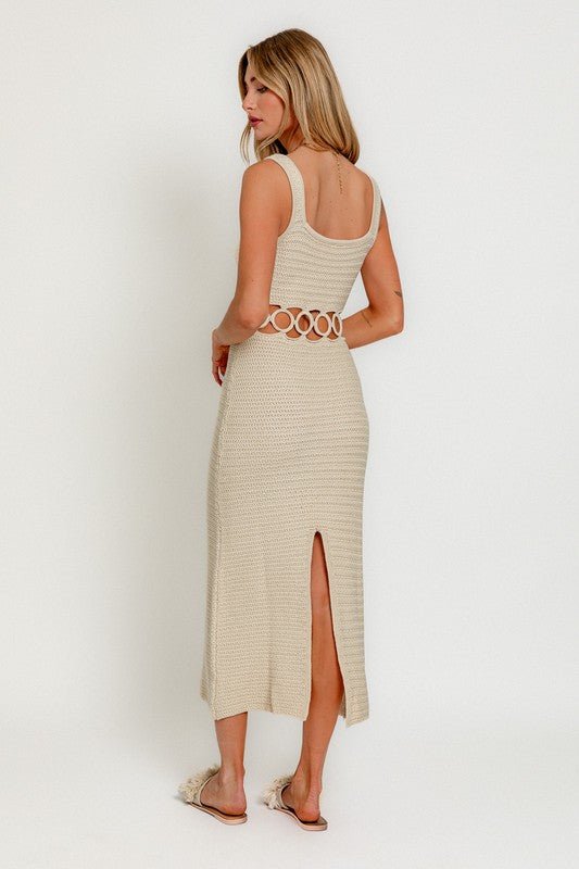 Cream Square Neck Sleeveless Crochet Midi Dress - STYLED BY ALX COUTUREDRESS