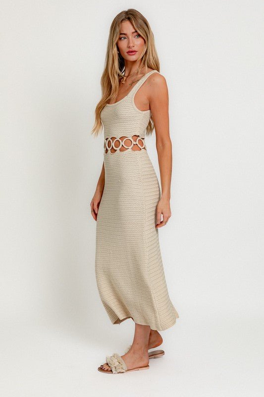 Cream Square Neck Sleeveless Crochet Midi Dress - STYLED BY ALX COUTUREDRESS