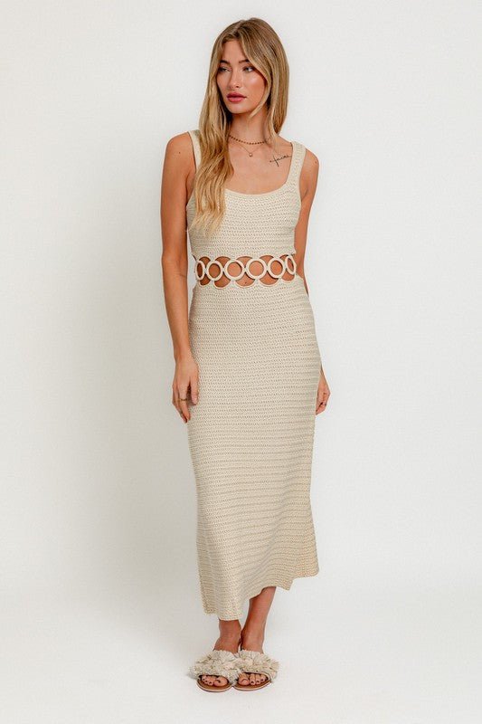 Cream Square Neck Sleeveless Crochet Midi Dress - STYLED BY ALX COUTUREDRESS