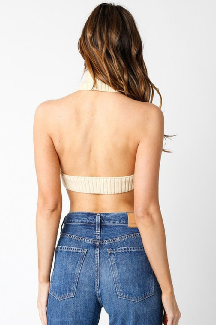 Cream Turtle Neck Halter Open Back Cropped Sweater Tops - STYLED BY ALX COUTUREShirts & Tops