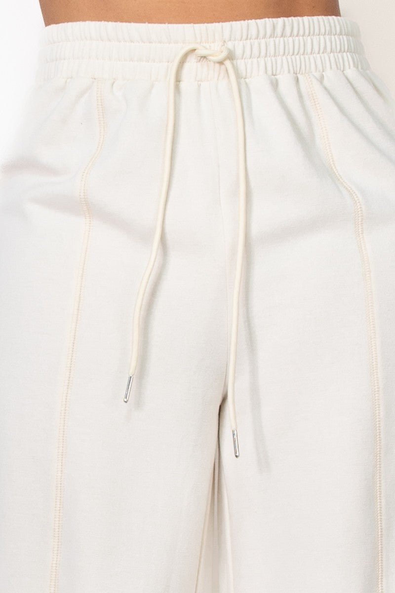 Cream Wide Leg Elastic Drawstring Pants - STYLED BY ALX COUTUREPANTS