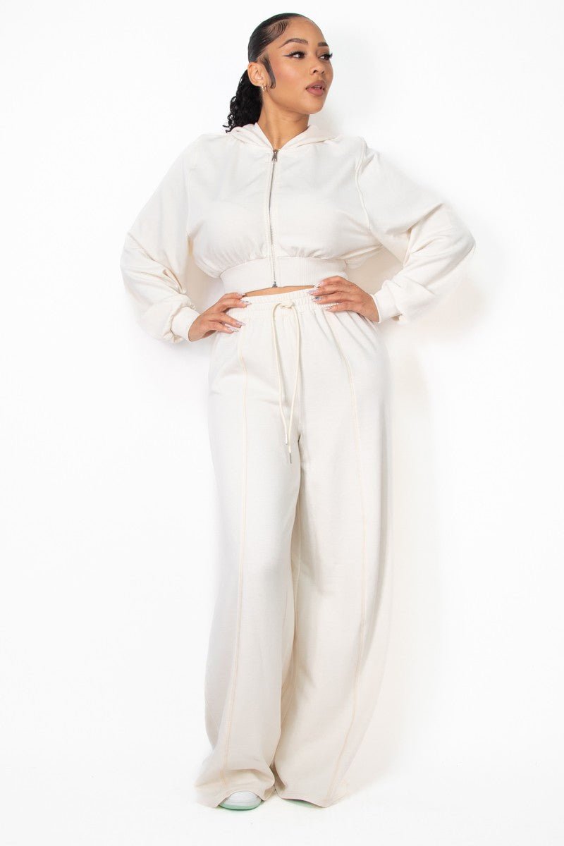 Cream Wide Leg Elastic Drawstring Pants - STYLED BY ALX COUTUREPANTS