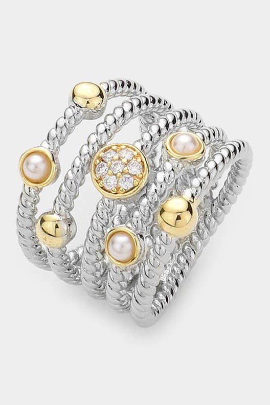 CZ Stone Accented Pearl Rope Ring - STYLED BY ALX COUTURERING