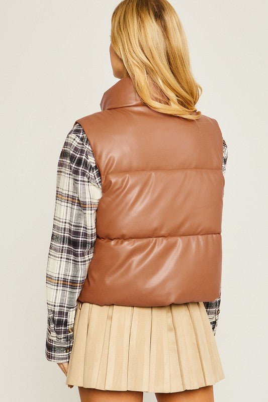 Dark Caramel PU Leather Padded Vest - STYLED BY ALX COUTURECoats & Jackets