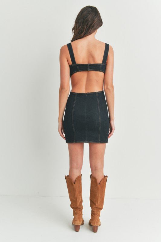 Dark Denim Waist Cutout Mini Dress - STYLED BY ALX COUTUREDRESS