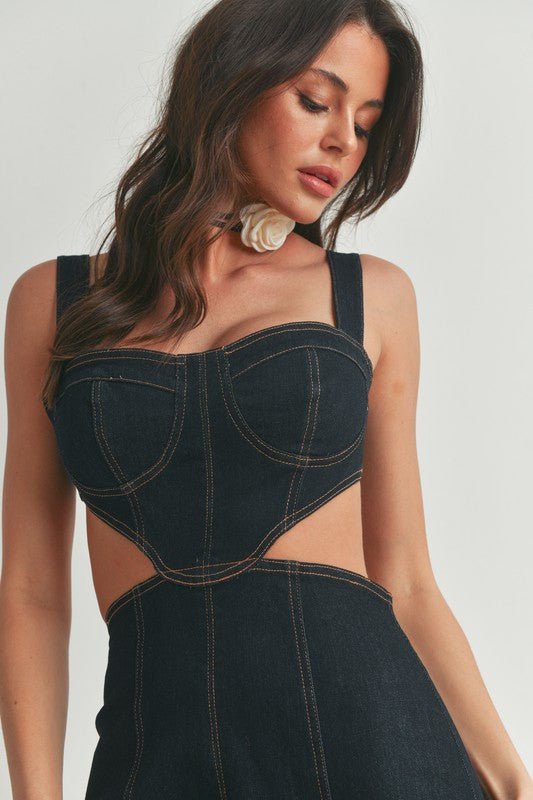 Dark Denim Waist Cutout Mini Dress - STYLED BY ALX COUTUREDRESS