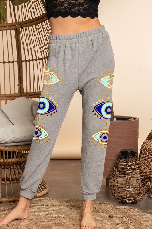 Dark Grey Evil Eye Sweatpants - STYLED BY ALX COUTUREOutfit Sets