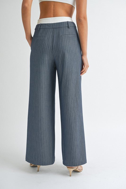 Dark Navy Pin Stripe Wide Leg Trouser - STYLED BY ALX COUTUREPANTS